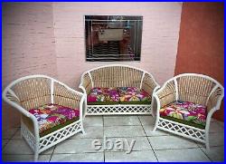 16 Dollhouse cane rattan living room set White Tropical Pink Barbie scale