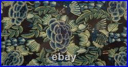 1900s Chinese Silk Forbidden Stitch Embroidery Wood Tray Blue White Bats Flowers