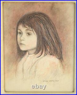 1968 Philip Butler White Colored Pencil Portrait of Young Girl Chicago artist