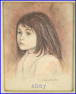 1968 Philip Butler White Colored Pencil Portrait of Young Girl Chicago artist