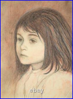 1968 Philip Butler White Colored Pencil Portrait of Young Girl Chicago artist