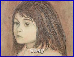 1968 Philip Butler White Colored Pencil Portrait of Young Girl Chicago artist