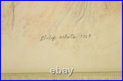 1968 Philip Butler White Colored Pencil Portrait of Young Girl Chicago artist