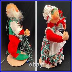 1994 Annalee Mr. Mrs Santa Claus Dolls Poinsettia Light String 18 Tall Vintage