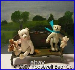 2 Artist Teddy + chair ROOSEVELT BEAR Co Tiny MINIATURE ooak SET Cathy Peterson