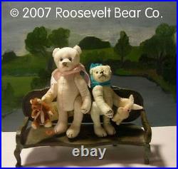 2 Artist Teddy + chair ROOSEVELT BEAR Co Tiny MINIATURE ooak SET Cathy Peterson