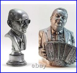 2 Tango Busts Anibal Pichuco Troilo + Osvaldo Pugliese Sculptures Silver Painted