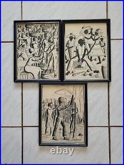 3 Headley Thompson Original Ink Art Signed Jamaican Artist