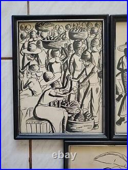 3 Headley Thompson Original Ink Art Signed Jamaican Artist