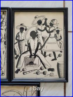 3 Headley Thompson Original Ink Art Signed Jamaican Artist