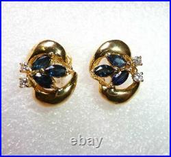 750 Earrings 1.20 CT Sapphire 0.12 Diamonds 15 MM Long 12 MM Wide Weight 5.5 G