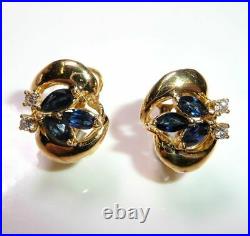 750 Earrings 1.20 CT Sapphire 0.12 Diamonds 15 MM Long 12 MM Wide Weight 5.5 G