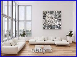ABSTRACT ACRYLIC PAINTING Lots Of Texture'White Roses' Large 90 x 90cm Canvas