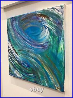 ABSTRACT PAINTING ORIGINAL ART blue green white gold art ACRYLIC CANVAS
