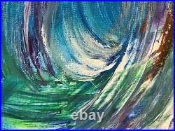 ABSTRACT PAINTING ORIGINAL ART blue green white gold art ACRYLIC CANVAS