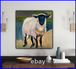 Abstract Original Oil Painting On 40x40cm Canvas Aboriginal White Sheep Tiny