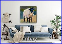 Abstract Original Oil Painting On 40x40cm Canvas Aboriginal White Sheep Tiny