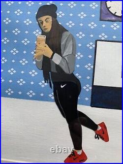 Acrylic Collage Art Glazed Framed Dancer Signed Contemporary Red Trainers Nike