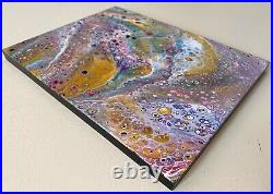 Acrylic Painting 11X14 Wood Panel Kris Williams Teal Purple Magenta Yellow White