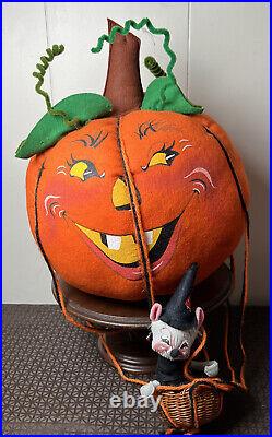 Annalee Halloween Pumpkin Balloon & Mouse Witch in Basket RARE! READ Below