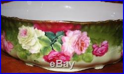Antique HP Ferner Pudding Bowl Roses Enameled Bavaria Artist Signed J. Braun