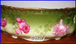 Antique HP Ferner Pudding Bowl Roses Enameled Bavaria Artist Signed J. Braun