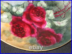 Antique HP Rose Floral Charger Haviland Limoges Ogen Merrill & Greer Mn E. Stoner