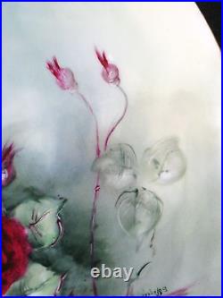 Antique HP Rose Floral Charger Haviland Limoges Ogen Merrill & Greer Mn E. Stoner