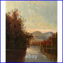 Antique Hudson River School White Mountains Style Oil On Artist Board Painting