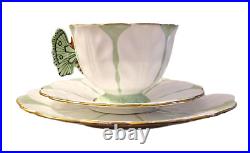 Art Deco Butterfly Handle Ansley RARE Green & White Trio Tea Set Excellent