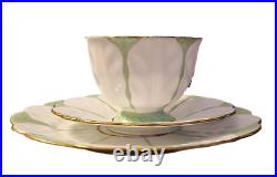 Art Deco Butterfly Handle Ansley RARE Green & White Trio Tea Set Excellent