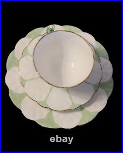 Art Deco Butterfly Handle Ansley RARE Green & White Trio Tea Set Excellent