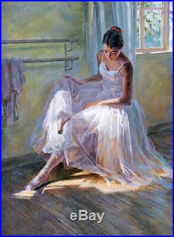 Art Oil painting beautiful young ballet girl in white Ballet skirt Hand painted