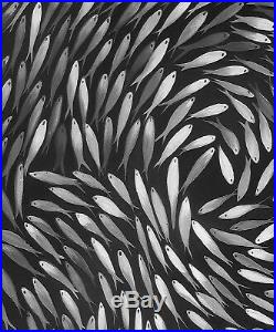 Art painting canvas oil abstract sea ocean river Fish black white Australia
