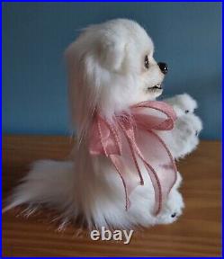 Artist Made Realistic Dog White Plush Pom Spitz Posable Puppy Handmade Gift Box