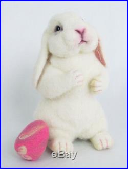 Artist Original 2014 OOAK Needle Felted Wool 8 White Lop-Ear Bunny Rabbit withEgg