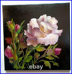 BLUSHING WHITE ROSE New Original Floral 12x12 Oil Painting by Artist Klein