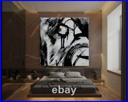 Black White Abstract Luxury Modern Original Painting Large Wall Art by Nandita