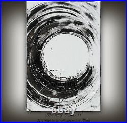 Black White Abstract Painting Framed Contemporary Gray Wall Art Decor by Nandita