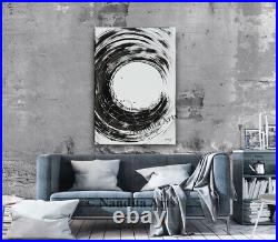 Black White Abstract Painting Framed Contemporary Gray Wall Art Decor by Nandita