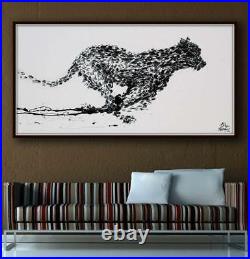 Black & White Cheetah Painting 55, animal oil painting on canvas, handmade item