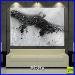 Black White Grey Abstract Art Textured Canvas Painting 140cm x 100cm Franko
