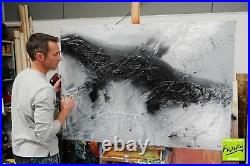 Black White Grey Abstract Art Textured Canvas Painting 140cm x 100cm Franko
