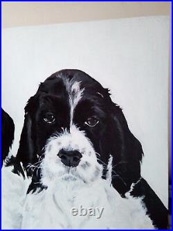 Black & White Spaniel Puppy Portrait Acrylic Painting Original On Canvas SALE
