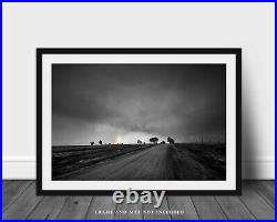 Black and White Photography Print Picture of Colorful Rainbow in Rural Kansas