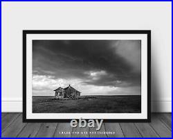Black and White Photography Print of Old Abandoned House on Oklahoma Prairie