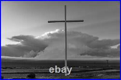 Black and White Spiritual Photography Print of Cross and Storm in Oklahoma