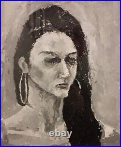 Black and white framed oil painting female portrait