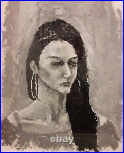 Black and white framed oil painting female portrait