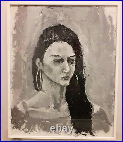 Black and white framed oil painting female portrait